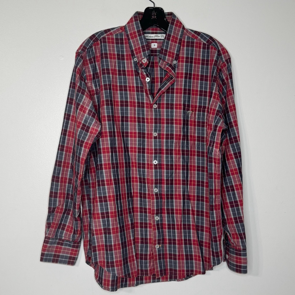 Men's Southern Point Co. Hadley Button Down Shirt - Gray Red White Plaid Size S